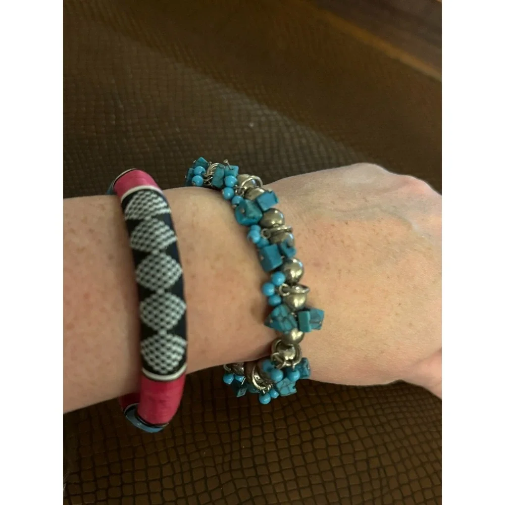2 Bracelet Set Blue Pink Black Silver Women's Jewelry Beaded & Bangle Boho‎